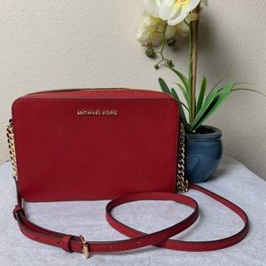 MK Scarlet Jet Set Saffiano Crossbody